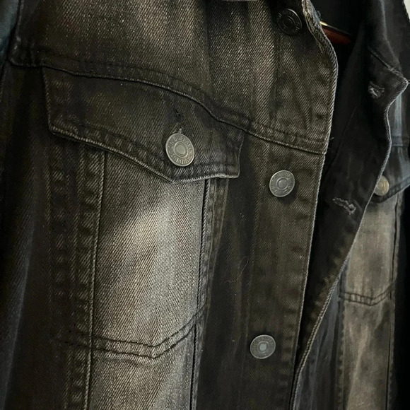 Men’s Black Denim Jacket with Faux Leather sleeves - Picture 7 of 12